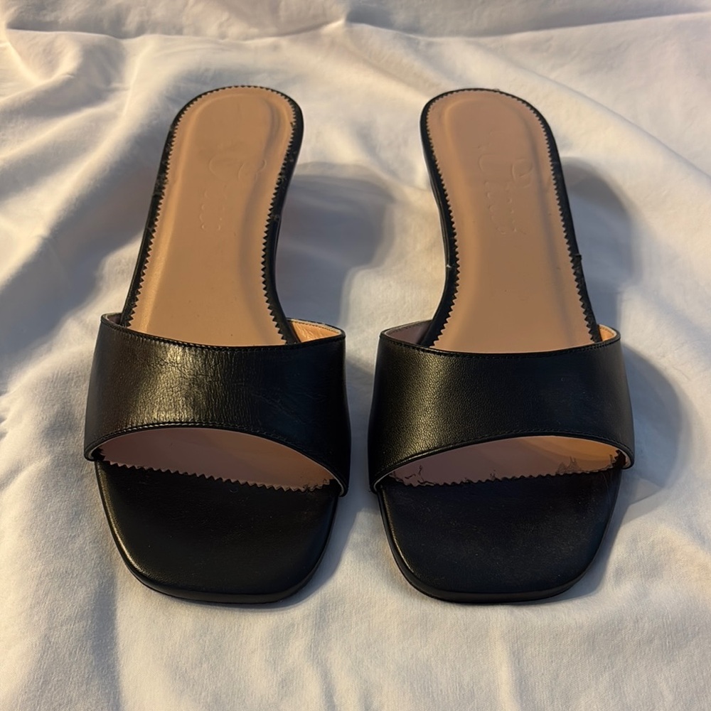 J. Crew Black leather mules sandals